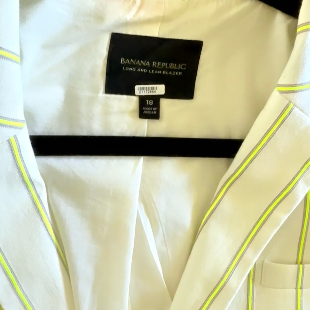 Banana Republic Cream Color Blazer with neon cream and purple Stripes